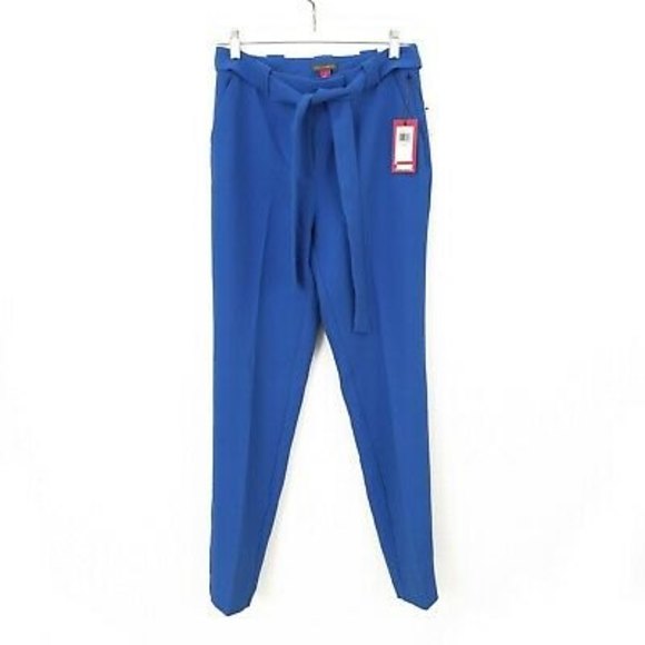 Vince Camuto Parisian Crepe Pants Size 0  Slim Straight Belted Blue NWT B58 - Picture 3 of 6